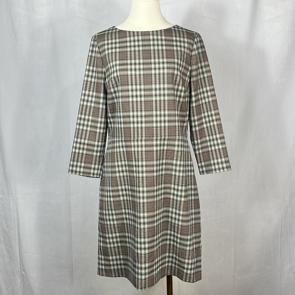 Theory Kamillina Multi Optical Plaid Wool Blend Dress. - Picture 4 of 12